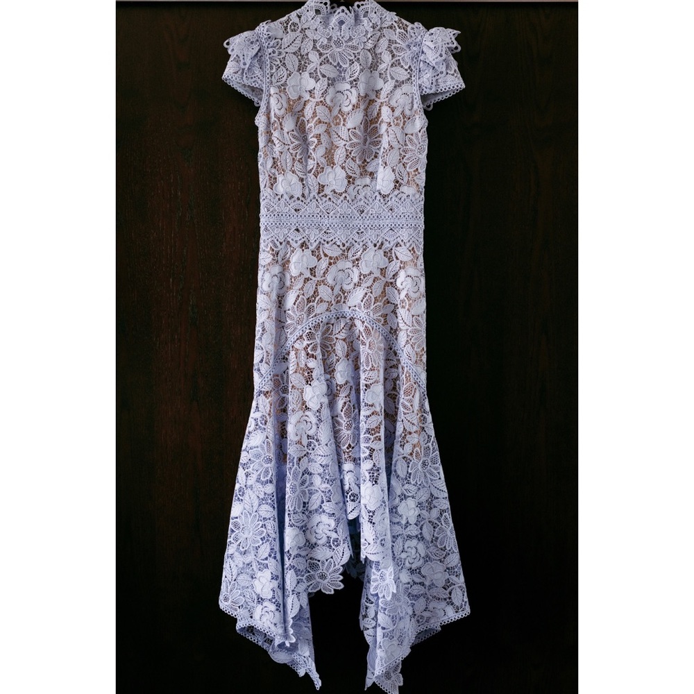 Costarellos Kimberissa Guipure Lace Handkerchief Dress